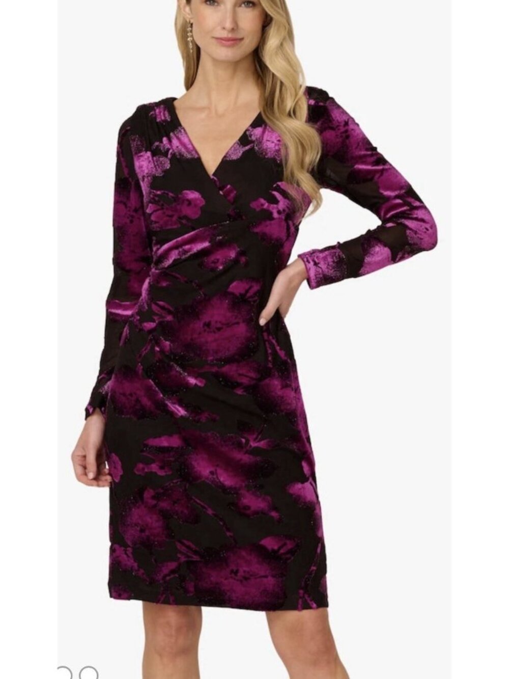 Adrianna Papell Surplus Velvet Midi Dress Black Purple Floral Sparkle Sz 12 NWT